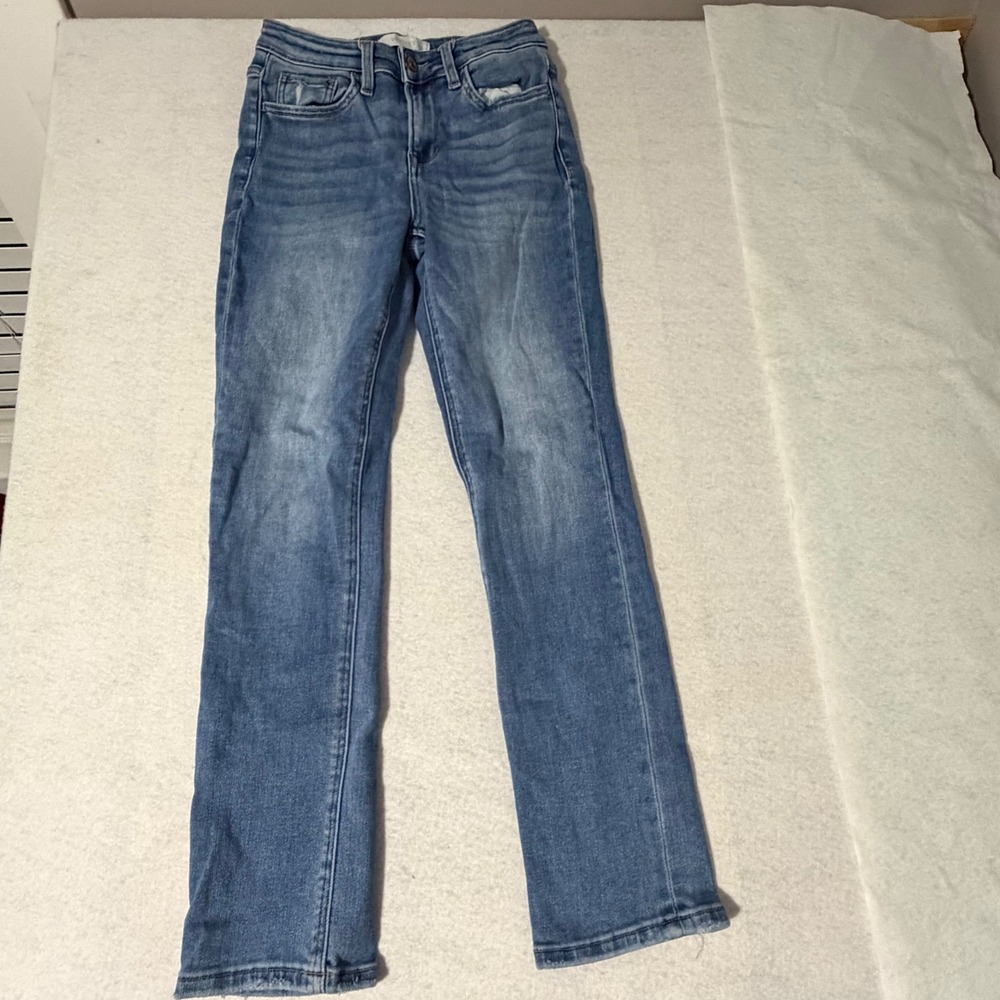 Vervet Blue Womens Medium Wash Distressed Straight Leg Jeans Measured Size 24